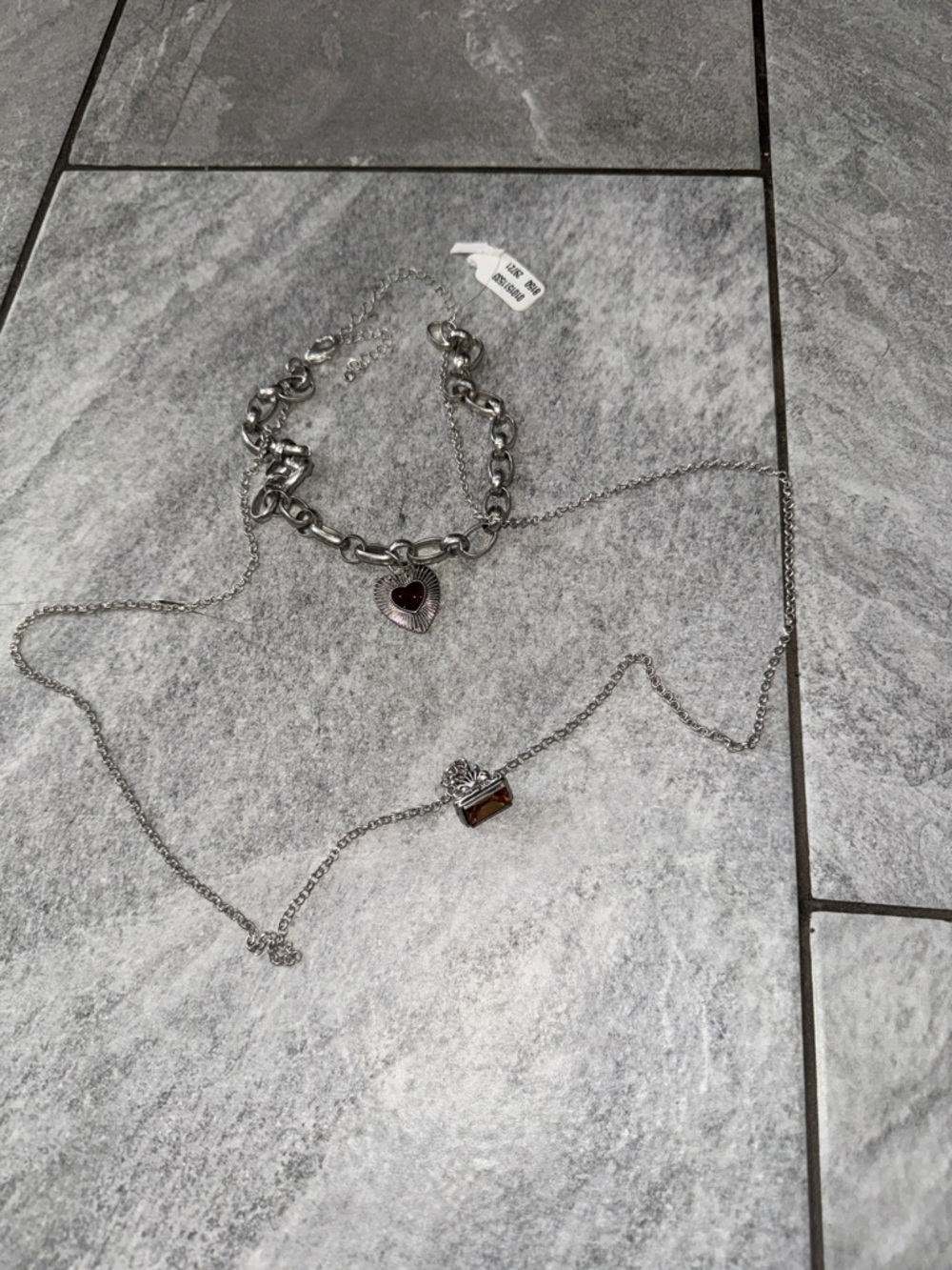 Silver Heart Charm Bracelet and Necklace Set - Silver